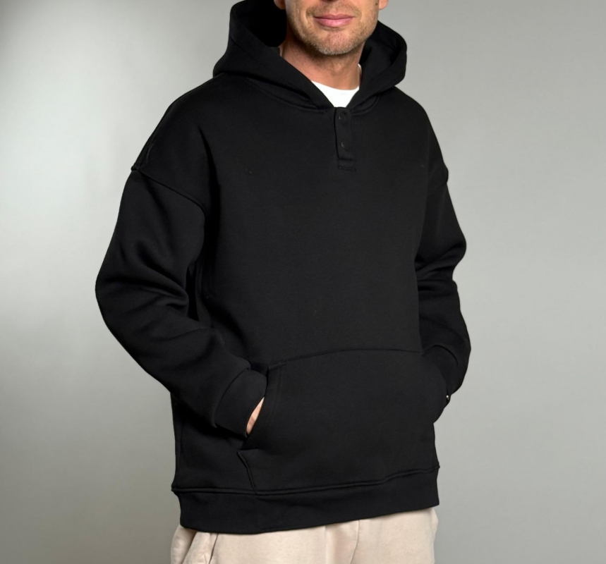 Мъжка блуза BUTTON HOODIE BLACK