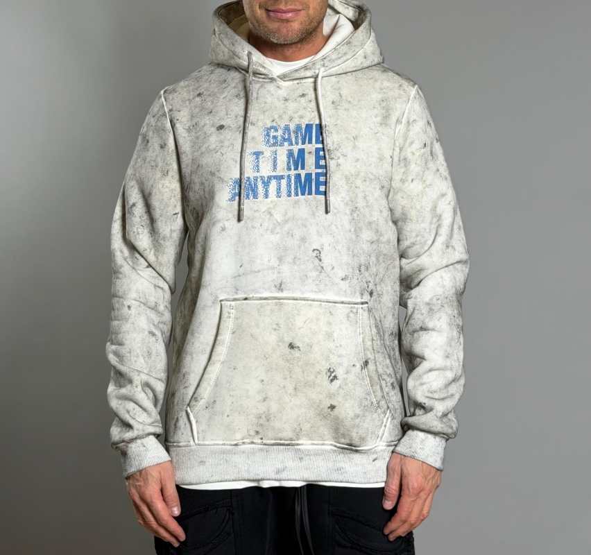 Мъжка блуза с качулка Grey Acid Wash
