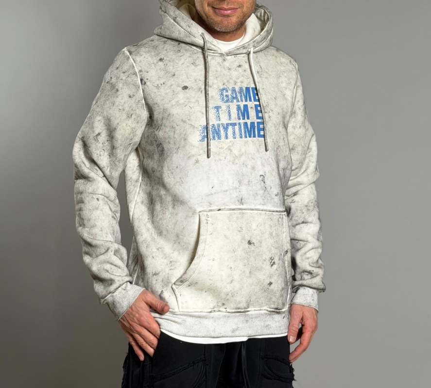 Мъжка блуза с качулка Grey Acid Wash