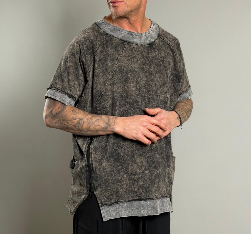 Мъжка тениска DARK WASH RAW ZIP TEE