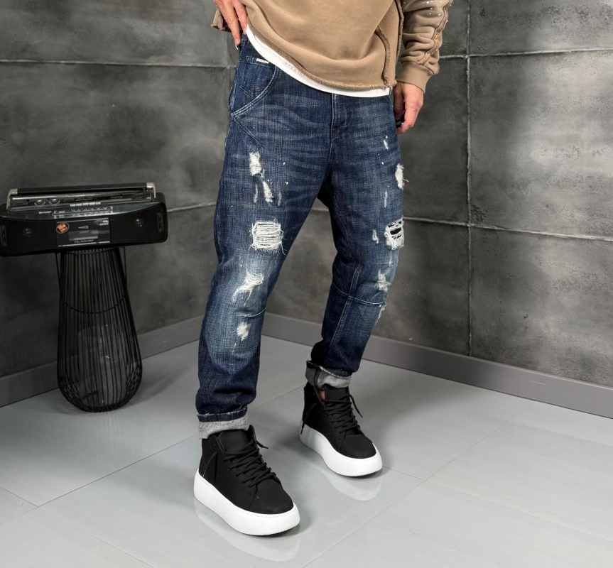 Мъжки дънки Denim Heavy Destroy Loose