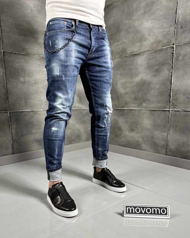 Мъжки дънки с пръски Skinny  fit