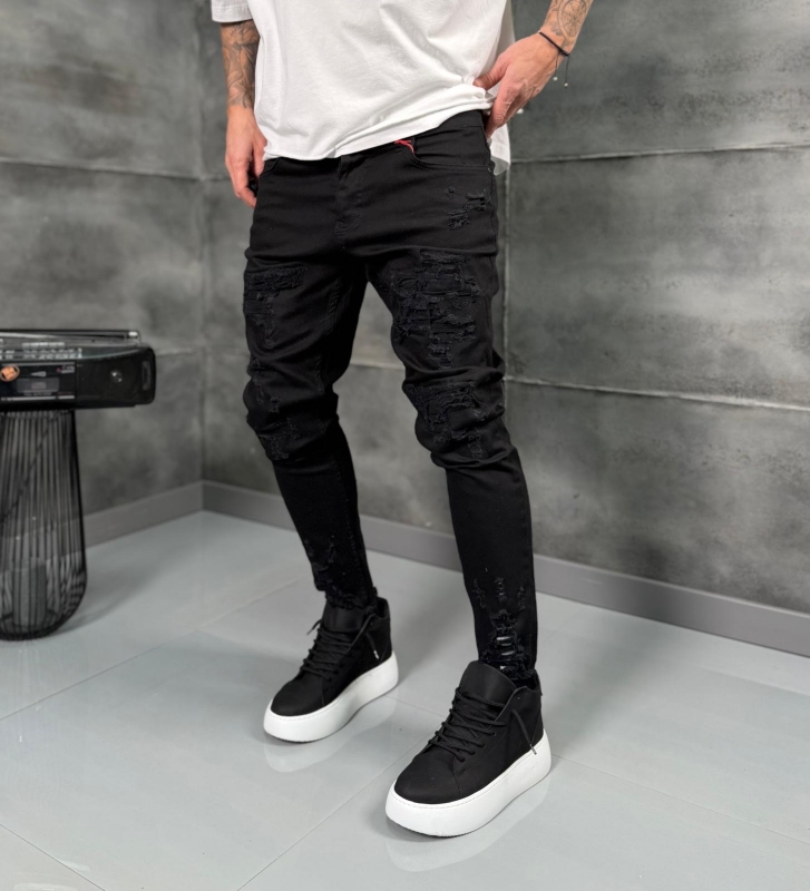 Мъжки дънки Skinny Fit BLACK SHRED SKINNY