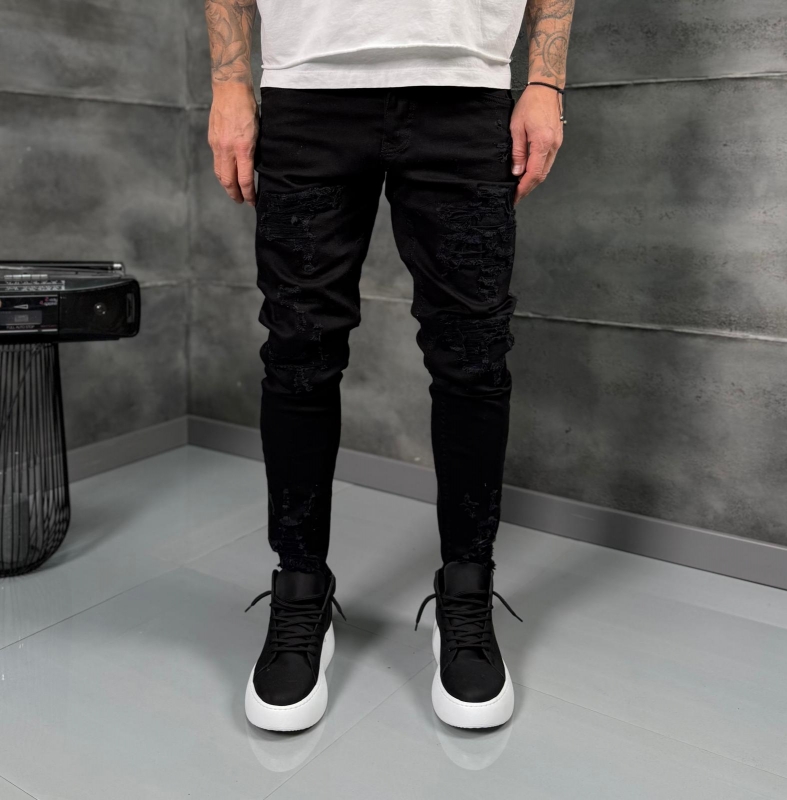 Мъжки дънки Skinny Fit BLACK SHRED SKINNY