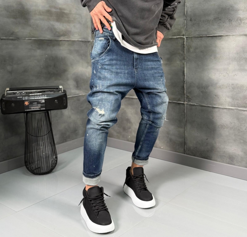Мъжки дънки Skinny Fit Distressed Blue