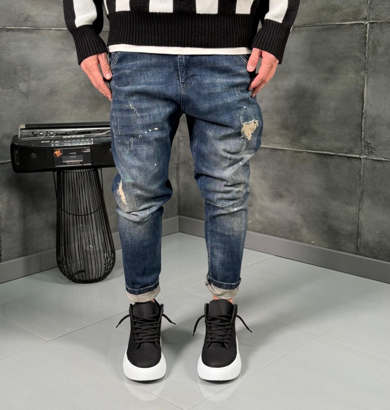 Мъжки дънки Skinny Fit DISTRESSED INDIGO JEANS