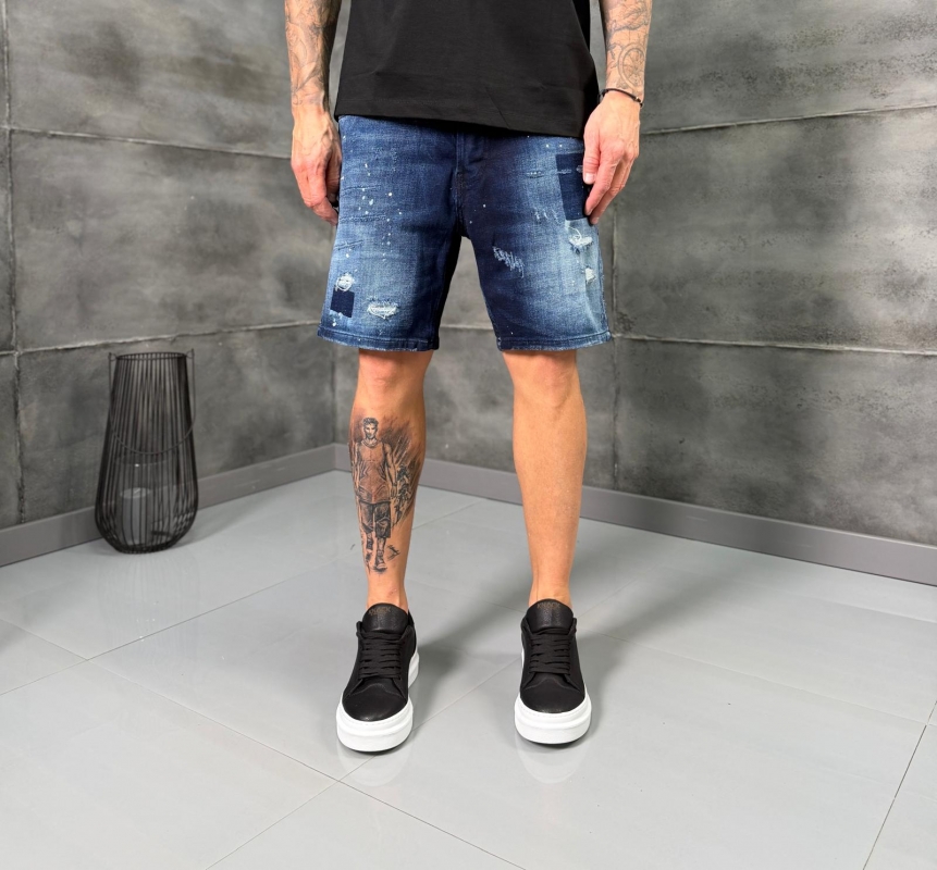 Мъжки къси дънки PATCHED WASH