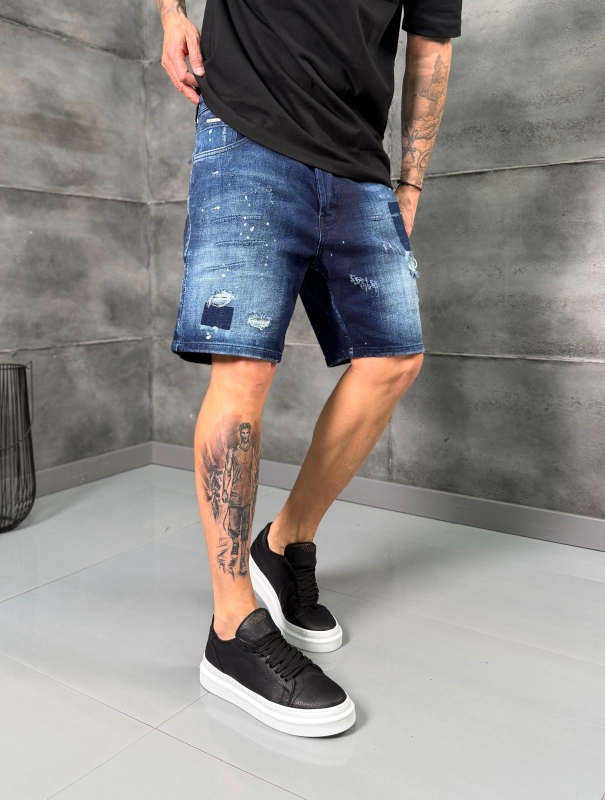 Мъжки къси дънки PATCHED WASH