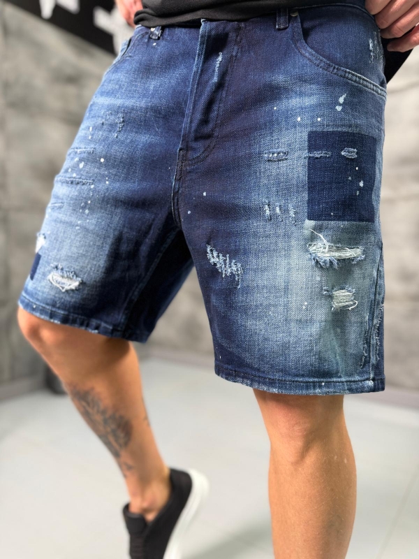 Мъжки къси дънки PATCHED WASH