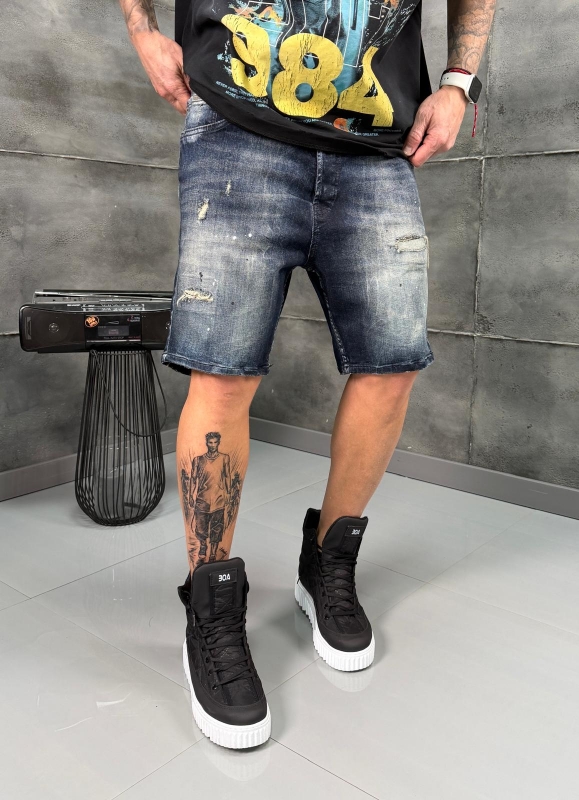 Мъжки къси дънки SPLASH DISTRESSED