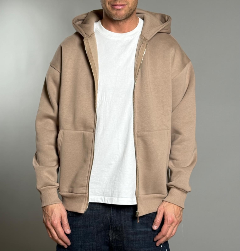 Мъжко горнище с качулка HOODY ZIP BEIGE