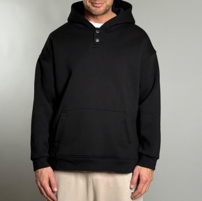 Мъжка блуза BUTTON HOODIE BLACK