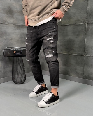 Мъжки дънки Distressed Slim Jeans – Black Edition