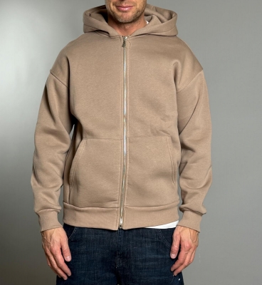 Мъжко горнище с качулка HOODY ZIP BEIGE